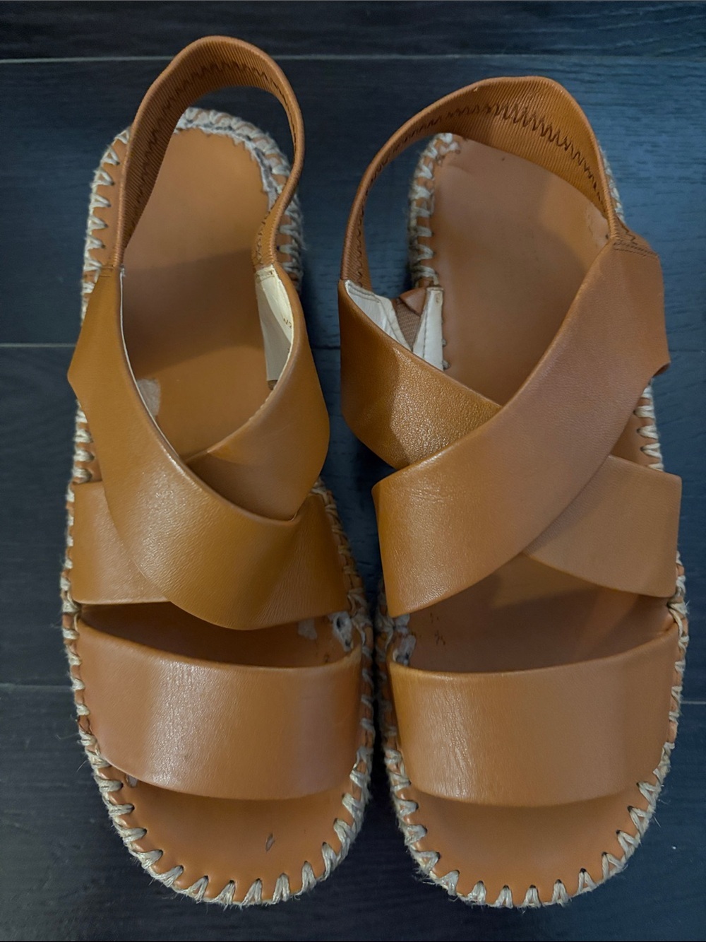 Cole Haan Tan Leather Crisscross Espadrille Slingback Sandals sz 8B